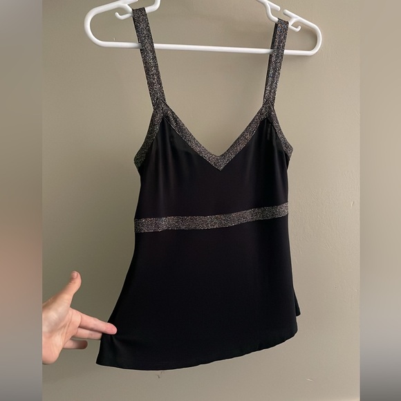 Marciano S black empire tank top shimmer trim v neck - Picture 2 of 7